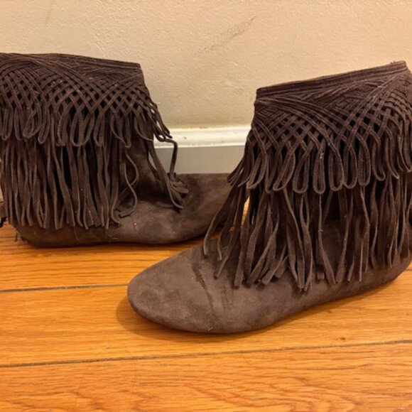 Dior Brown Suede Fringe Booties, Size 39.5, Damaged Right Heel - Picture 7 of 11